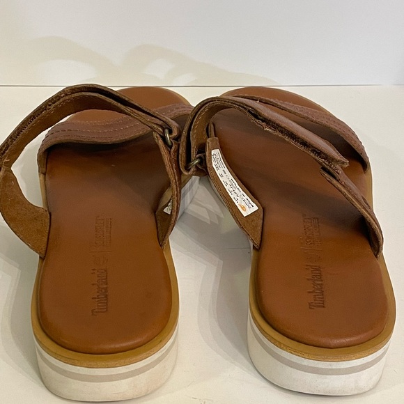 Timberland Adley Shore 2-Band Brown Leather Slide Sandals Sensorflex Women’s 9 - Picture 2 of 8